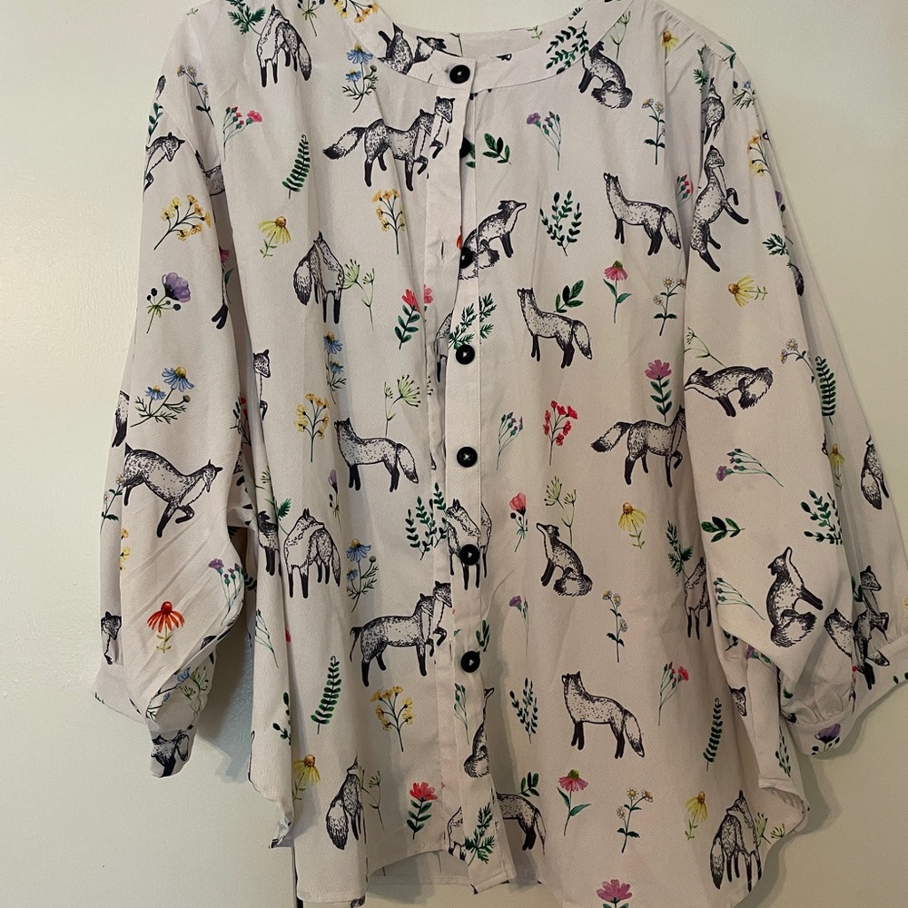 eShakti Fox & Floral Print Blouse